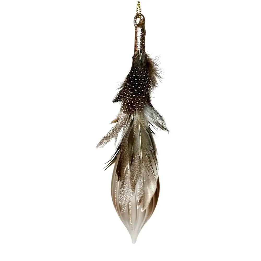 Robert Stanley Teardrop Mercury Glass Ornament W/Feathers & Glitter Accents NWT